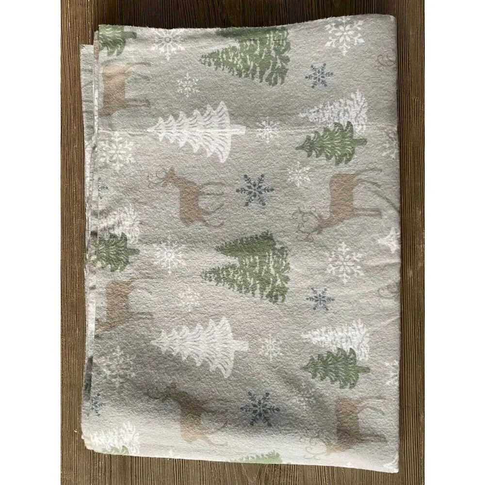 North Pole Winter Scene Deer Flannel Bed Flat Top Sheet